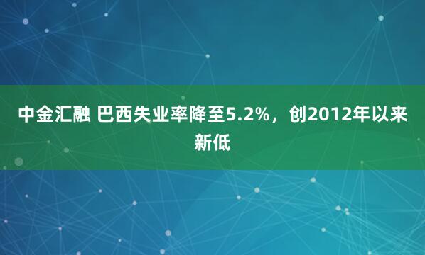 中金汇融 巴西失业率降至5.2%，创2012年以来新低